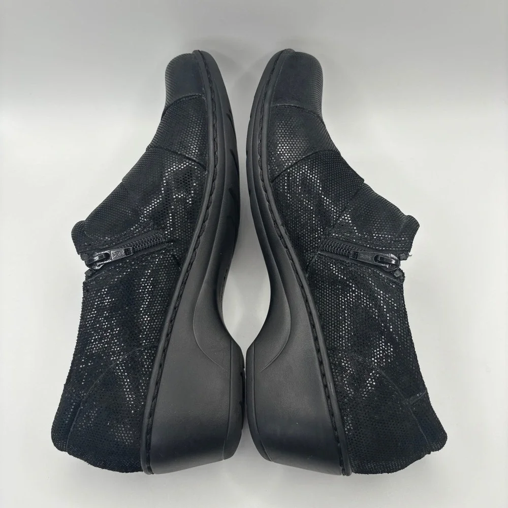Clarks Channing Kim Womens 9.5 Black Lizard Print Zip Loafers 26113346